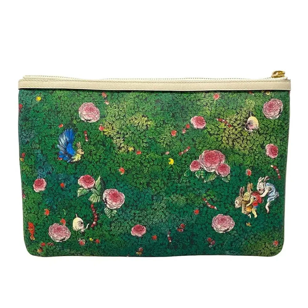 Gucci Ophidia, Yuko Higuchi Clutch Bag 517551 Green Cream Multi PVC Leather